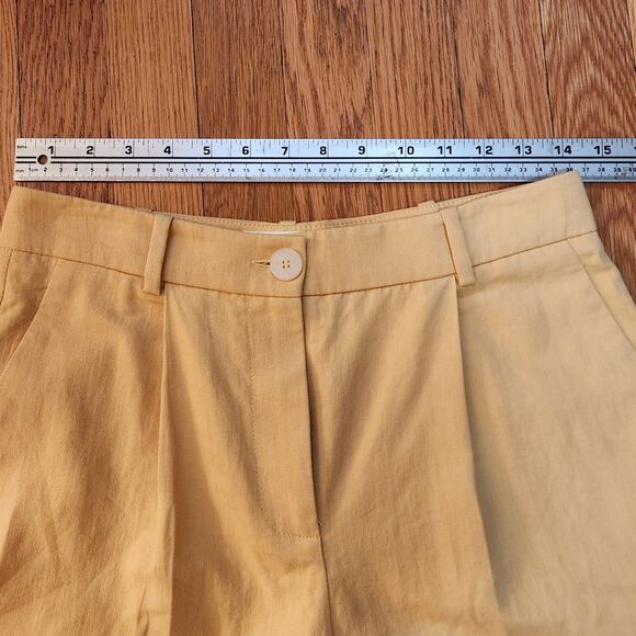 Mango MNG Butter Yellow 6" Cotton-Linen Blend Tailored Shorts, Sz 4 - Picture 5 of 9